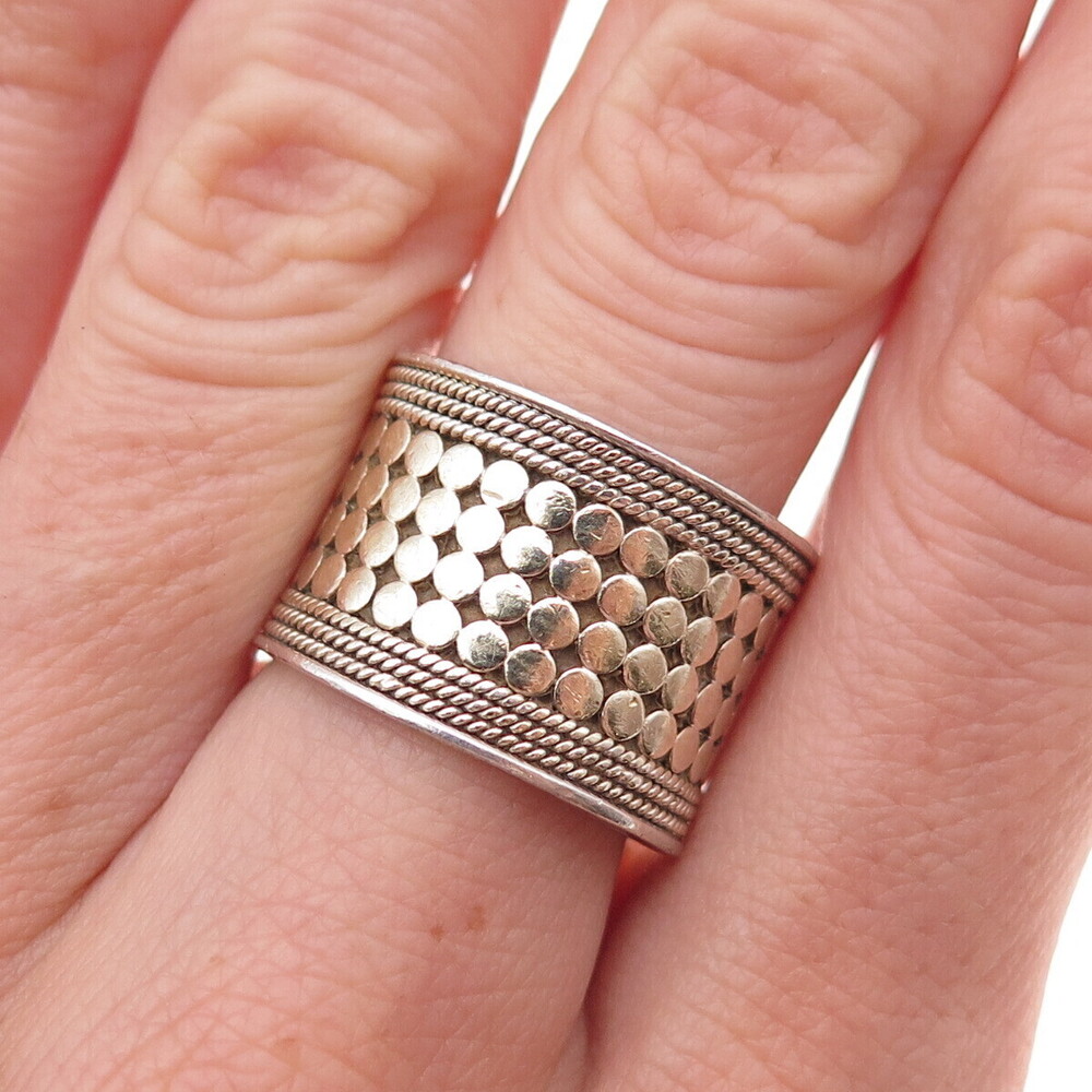 Anna Beck 925 Sterling Silver 2-Tone Vintage Dot Wide Band Ring Size 7.75